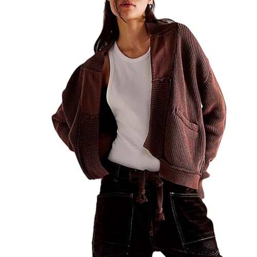 Image of Womens Cropped Cardigan Sweaters Y2k Open Front Cardigans Long Sleeve Oversized Fall Sweater Trendy