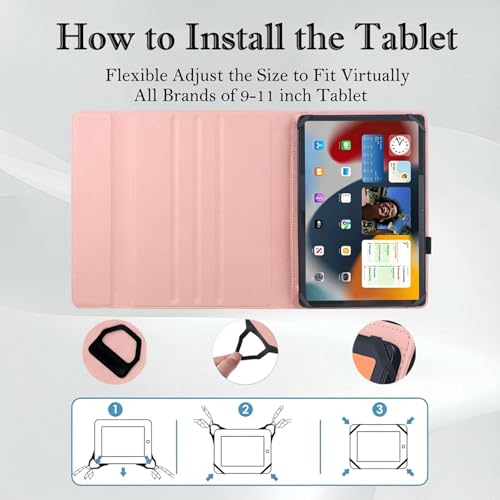 Universal Tablet Keyboard Case for 9",9.7",10.1",10.2",10.5",10.9",11" Tablets, Rechargeable Wireless Bluetooth Keyboard, Smart Folio Leather Cover with Stretch Strap for Android/iOS/Windows Tablet by AMOUOGOEY - Image 2