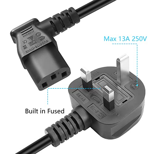 GELRHONR UK 90 Degree C13 Power Cable,250V 10A 3 Pin Mains to Left Angle IEC AC Power Cord for Computer,Monitor,TV, Kettle lead 1.5M Black - Image 2