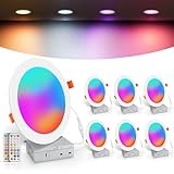 VARICART Recessed Lighting 6 inch RGBCW Color Changing Canless LED Recessed Ceiling Lights Dimmable with Remote Control, 16W 1500 Lumen, Flicker Free, Memory, 3 Modes, Delayed Off, ETL, 6 Pack