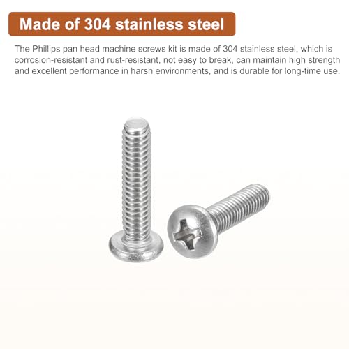DTGN #8-32x3/4" Pan Head Machine Screws, 200Pcs 304 Stainless Steel, Phillips Drive, UNC Full Thread, Bright Finish, Screws Bolts Kit - Image 3