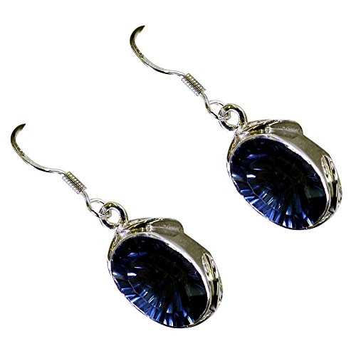 Quartz bleu mystique boucles d'oreilles ovales longues en argent sterling femme