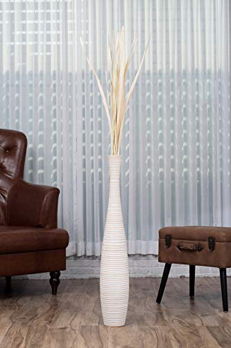 Image of Leewadee Large White Wash Home Decor Floor Vase - Wooden 34 inches Tall Farmhouse Decor Flower Holder for Fake Plant and Pampas Grass