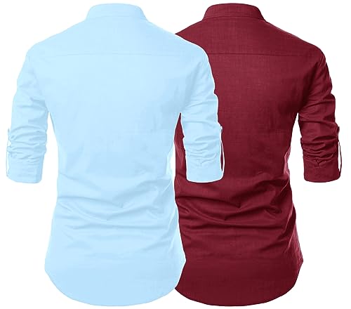 Image of FINIVO FASHION Combo of Men's Cotton Blend Solid Regular Fit Full Sleeve Straight Short Kurta Shirt, Casual and Formal Wear