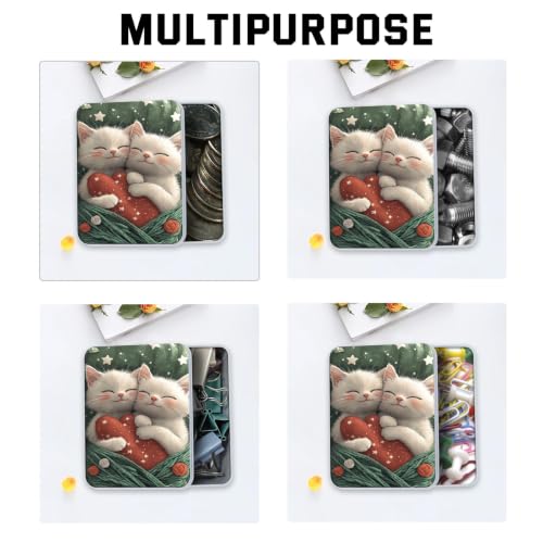Image of Metal Tin Box with Lid,Multi-functional Storage Box Can Store Tea Biscuits Game Cards, Playing & Tarot Cards-Comes with 4 Magnetic Cord Clips,Cute Kittens Hugging