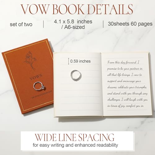 Image of Engrowtic Set of 2 Wedding Vow Books His and Hers Vows on Our Wedding Day Notebooks with Gold Foil Fabric Cover 5.8 inchx 4.1 inch Bride and Groom Gift for Newly Engaged Couple, 60 Lined Pages (Brown, Beige)