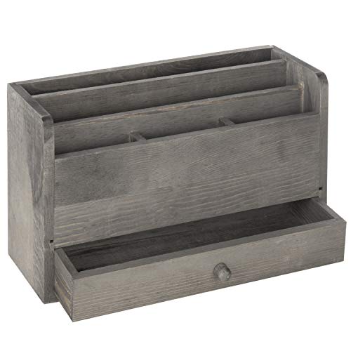 MyGift Rustic Gray Solid Wood Office Desk Supplies and Stationery...