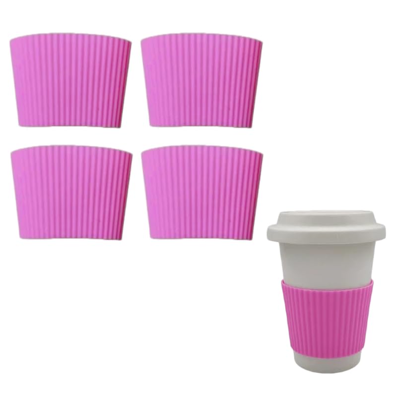 Fiozroor 4pcs Pink Silicone Cup Sleeves Heat Insulation Protector