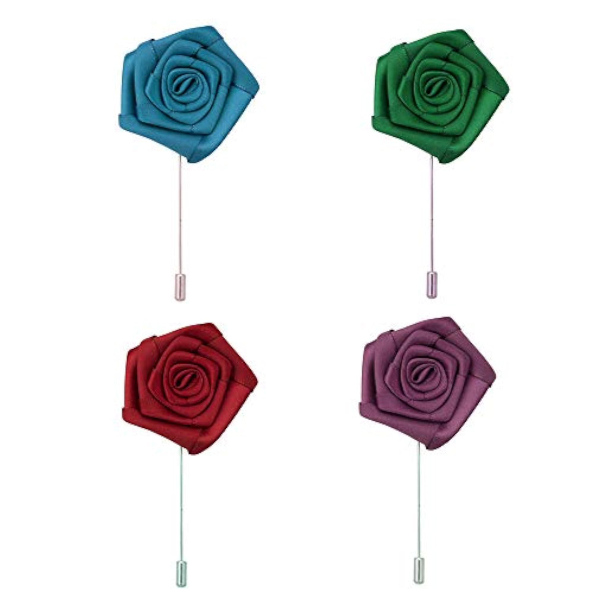Multicolored Big Rose Flower Brooch Lapel Pin for Men, Pack of 4