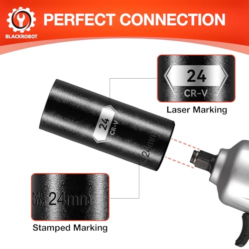 Image of 1 /2 Inch Drive 6-Point Deep Socket, 24mm Deep Impact Socket, CR-V Steel