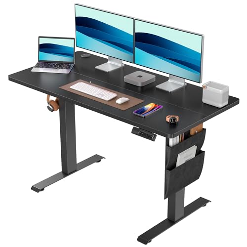 Image of HUANUO Electric Standing Desk, 48 x 24 Inch Height Adjustable Computer Desk with Storage Bag, 4 Height Memory Settings, Sit Stand Up Desk for Home Office, Black