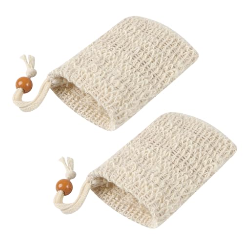 BOUMVID 2 PCS Sisal Soap Bag Organic Natural Soap Bags Exfoliating Mesh Soap Saver Pouch with Drawstring for Shower Drying Foaming Soaps Exfoliation