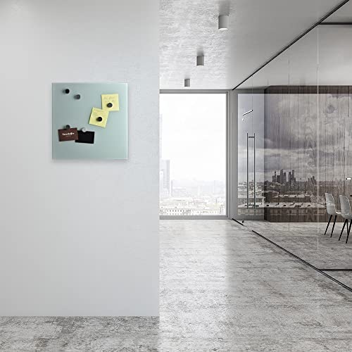 BALOU Schlüsselkasten modern mit Glas Magnettafel - Memoboard magnetisch mit 6 Magneten und Stift - Schlüsselschrank groß mit 20 Haken 33x33x6,8cm milchglas Weiss