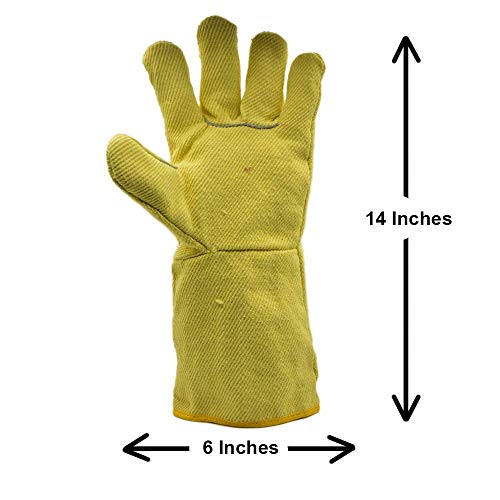 Image of Full Kevlar Aramid Heat Resistant Gloves up to 200C, Heavy Duty Long Cuff Safety Gloves for Furnace, Foundry, Welding & Industrial Work, Pack of 2 Pairs