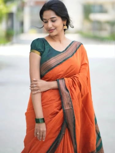 Image of Pure Kalyani Cotton Saree | Zari Border & Blouse Piece - Lata Gadwal Design | Traditional Saree