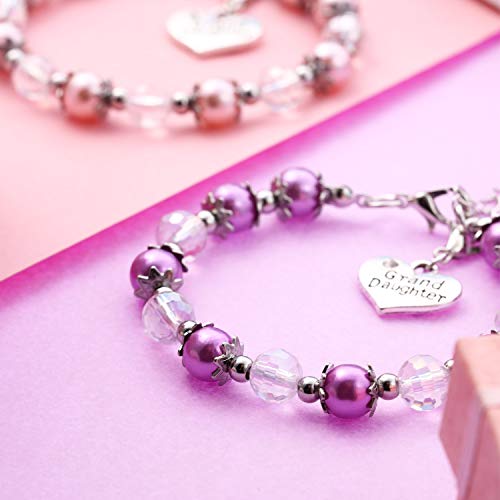 2 Pieces Girls Charm Bracelets Gifts For Granddaughter Niece Sister Crystal Rhinestone Heart Beaded Bracelets Jewelry (Simple Crystal Style) #TOP4