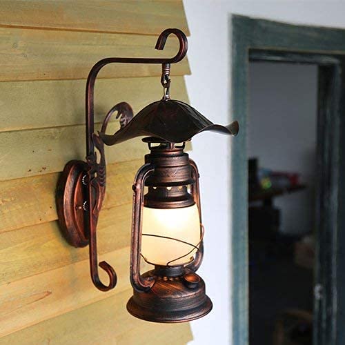 Lanterne retro E27 applique murale vintage fer forge verre noir jardin - 3