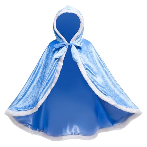 Proumhang Cape de Princesse Cape à Capuche Costume Halloween Déguisement Filles Bleu 150