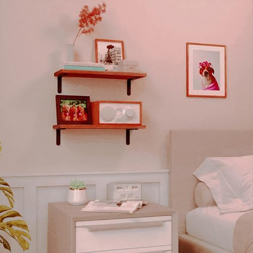 Image of Dime Store Engineered Wood Floating Wall Shelves for Storage Organizer, Shelf for Bedroom Bathroom Storage Shelves, Kitchen Spice Rack Book Shelves for Living Room (Brown, Set of 2)