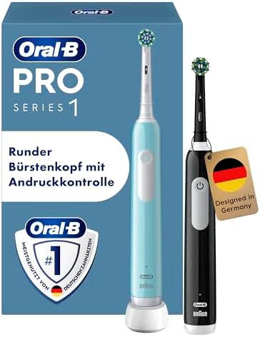 Oral-B Pro Series 1 Elektrische Zahnbürste, Doppelpack, Blau/Schwarz | Inkl. 2 Aufsteckbürsten, Electric Toothbrush, 3 Putzmodi für Zahnpflege