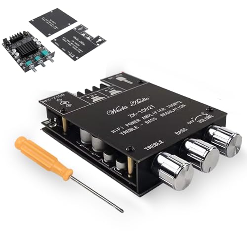 2x100W Stereo Amplifier Board, TPA3116D2 DC12-24V HiFi Power Amplifier with Treble Bass Control, for DIY Speakers, Bluetooth and AUX Inputs