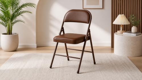 Image of Laddoo Foldable Metal Chair with Cushion Seat & Backrest | Heavy-Duty Steel Frame | Space Saving Portable Chair for Home, Office, Events (Brown)