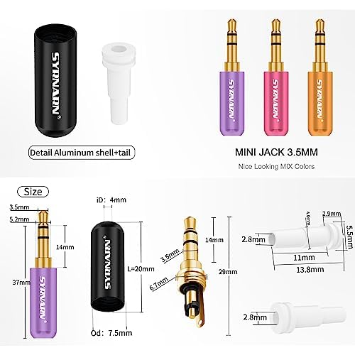 Miniatura 3 de Enchufe de repuesto de 0.138 in, conector de reparación 0.138 in TRS 3 polos estéreo macho de 18 pulgadas, conector de cable de audio tipo soldadura
