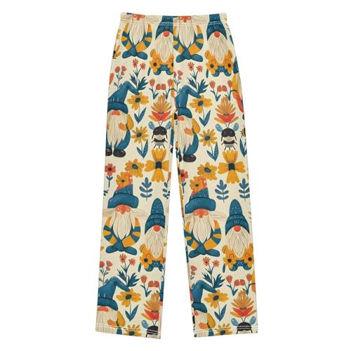 Garden Honeybee Gnomes Pattern Pajama Pants Elastic Waist Lounge Pajama Bottoms Long Pj Pants with pockets