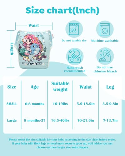 Image of ALVA Swim Diapers 2pcs Reusable Baby Swim Diaper 9 Months-3T Adjustable Snap Washable Toddler Swimming Diaper for Pool Beach & Swim Lessons - Waterproof PUL Leak-Proof UPF 30+ Large Size