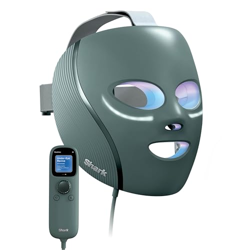 Shark CryoGlow LED Face Mask with Under-Eye Cooling, Anti-Ageing & Blemish Repair, Red & Blue LED, Infrared Light Therapy, USB-C, Remote Control, Storage Bag, Adjustable Straps, Frosted Green