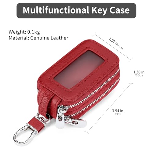 SENDEFN Car Key Fob Case Double Zipper Leather Smart Remote Keychain Protector Holder with Transparent Window - Additional View