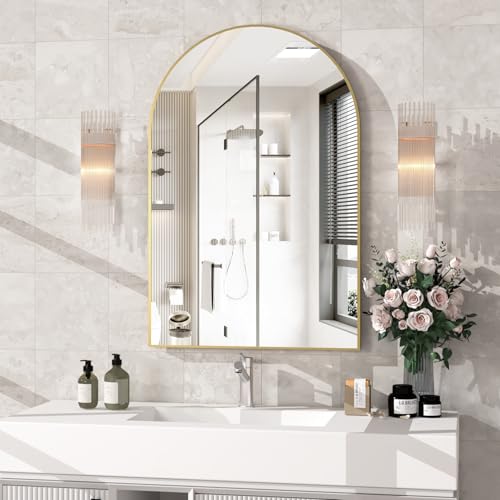 NEUWEABY Wall Mounted Mirror, Arched Wall Mirror for Bathroom, 24