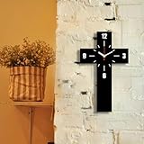 THIDARGO Modern Cross-Shaped Wall Clock, Black, Minimalist Design, 12 x 7 Inch
