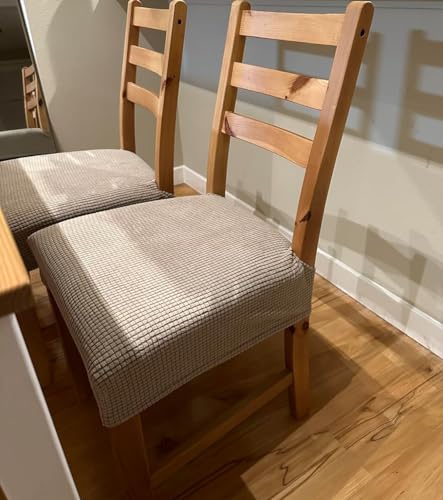 Image of SearchI Stretch Dining Chair Seat Covers Set of 4, Soft Removable Washable Seat Covers for Dining Chairs, Dining Room Seat Cover Protector (Rear-Covered, Waffle Jacquard Taupe)