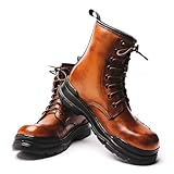 Men Winter Warm Leather Motorcycle Boots, Fashion Punk Western Cowboy Riding Ankle Boot, Outdoor Waterproof Deserts Boots (Color : Brown Cotton, Size : 8.5)