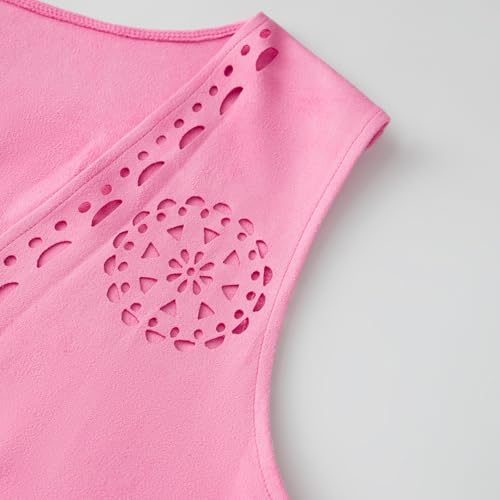 Cowgirl Custome for Women Boho Tassel Vest 70s Hippie Faux Suede Rivets Fringe Waistcoat Western Cardigan Outerwear4