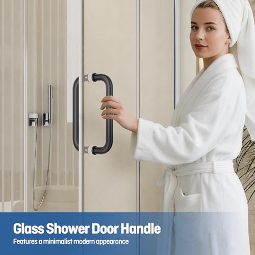 Ranbo Matte Black 8" CTC Tubular Back-to-Back Shower Door Handle,Heavy-Duty 1.0mm Thick 304 Stainless Steel,for 1/4"- 1/2" Thick Glass and 1-3/8" - 2-1/6" Thick Wooden or Metal Doors by Ranbo - Used condition - Image 7