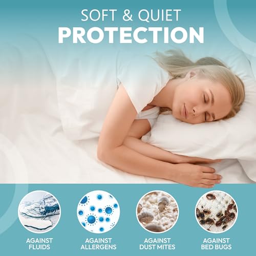 Image of PlushDeluxe California King Premium Mattress Encasement - Zippered Waterproof, Bedbug Proof Design, 6-Sided Protection - Hypoallergenic Cotton Terry Fabric 12-15 inch Depth