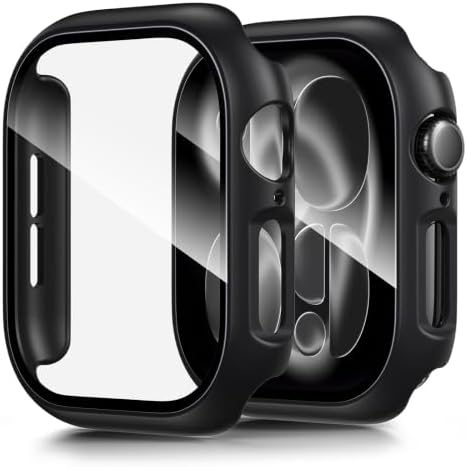 LK 2 Stück Schutzhülle mit Displayschutz für Apple Watch Series 11/10 42mm | Hard PC Hülle mit Gehärtetem Glas, Kratzfest & Stoßfest, Ultradünn, Präziser Touch, Mattschwarz