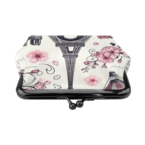 Pu Leather Buckle Coin Purse Paris-Eiffel-Tower-Floral-Bike Girls Kiss-Lock Change Purse Wallets2