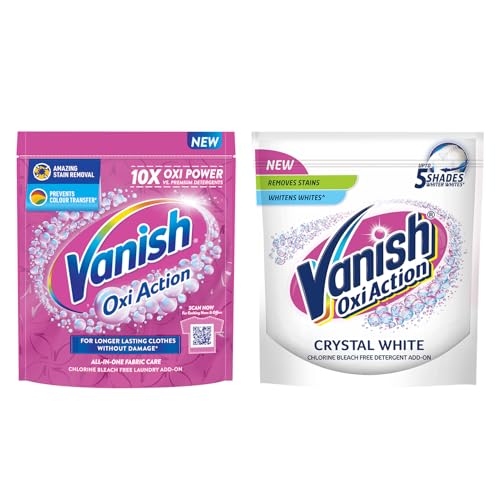 Image of Vanish Crystal White 400 gm + 400 gm, Fabric Whitener |Detergent Add-on Powder | Stain Remover |Whites like new | Suitable with all Washing Detergent Powders and Liquids | Chlorine Bleach Free