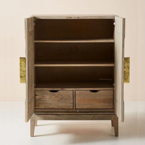 Image of Eisth Wooden Sideboard Cabinet for Living Room | Handcrafted Solid Wood Storage Cabinet with 2 Doors | Crockery Cabinet for Home | Wooden Furniture for Home (Natural)