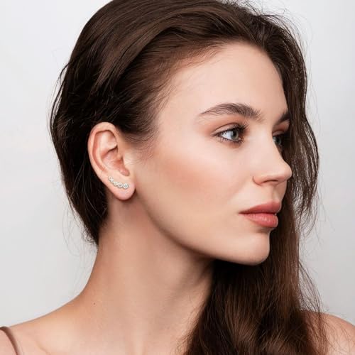 Moissanite Crawler Stud Earrings for Women 925 Sterling Silver D-E Color Moissanite Hypoallergenic Climber Earring for Sensitive Ears Dainty Jewelry Christmas Anniversary Birthday Gifts3