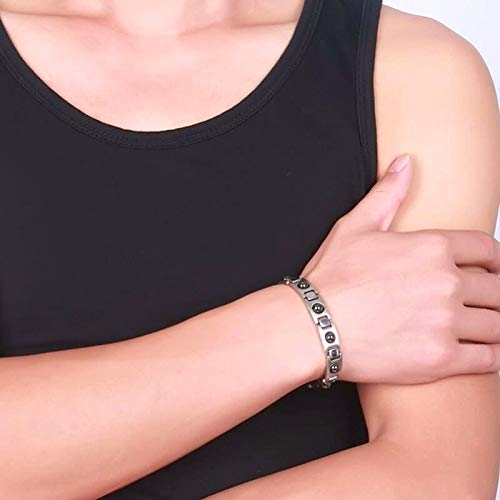 Pulseira de Aço com Pedra Magnética Hematita