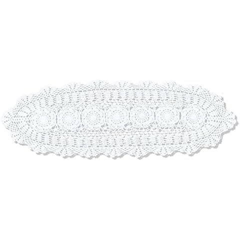 Camino de mesa rectangular de algodón de ganchillo de 12 x 35 pulgadas, color blanco Cover