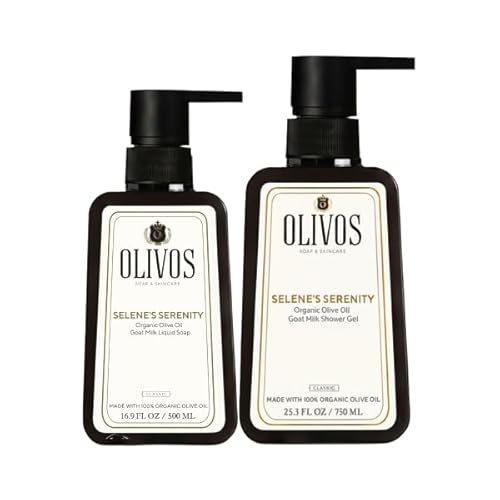 OLIVOS Ensemble au lait de chèvre - Savon liquide bio à l'huile d'olive 500 ml + gel douche à l'huile d'olive bio 750 ml - Doux pour la peau