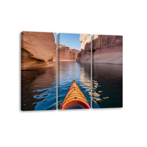 3 Panels Canvas Wall Art Lake Powell Kayak Arizona 12"x14