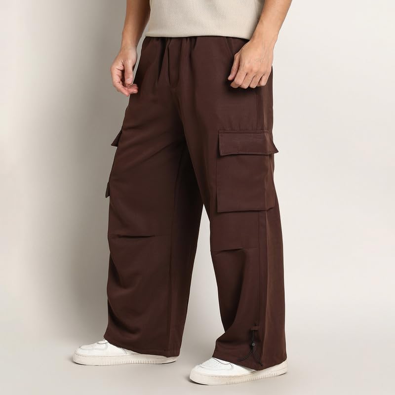 Image of CAHOOT Men's Cargo Trousers for Casual Wear | Mid-Rise | Relaxed Fit | Button Closure | Cargo Pants Crafted with Comfort Fit for Everyday Wear