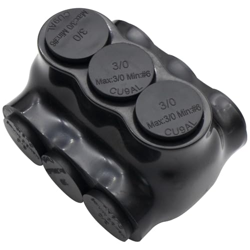 3/0-6AWG Insulated 3 Port Inline Splice Connector Black Wire Connectors,Allen Hex 7/32" Insulated Cable Connectors Pre-Loaded Oxide Inhibitors,UL Listed(1pcs)