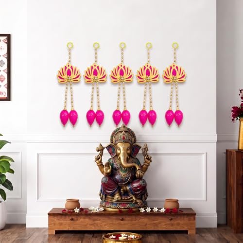 Image of JH Gallery Traditional Lotus Hanging Toran for Diwali Decoration, Ganpati, Mandir & Pooja Room Decor, Main Door Entrance Hanging, Decorative Wall Hanging for Home. (Pack of 5)